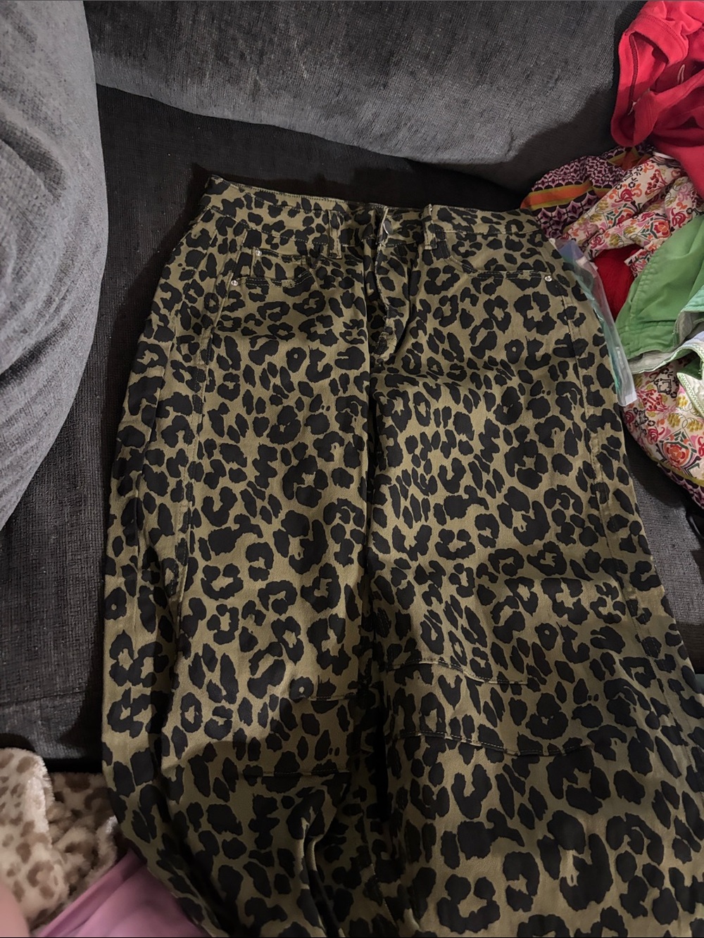 Leopard Print Women's Chinos in Olive & Black